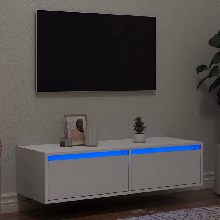 vidaXL Mobile Porta TV Moderno con Luci LED Integrate Bianco L 100 cm, P 35,5 cm, H 25 cm