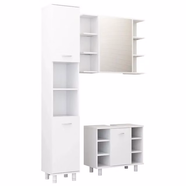 Set Mobili da Bagno | Armadio da bagno 3 pz Bianco in Truciolato