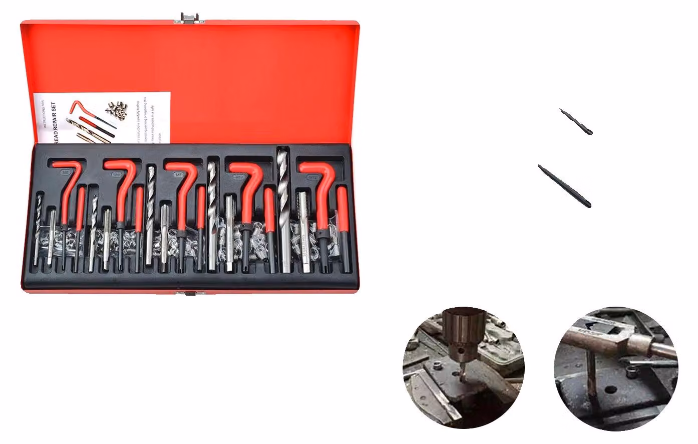 Kit di riparazione filetti, 131 pezzi, custodia in metallo, compatibile con filetti da M5 a M12, include maschi e punte, con inserti filettati inclusi