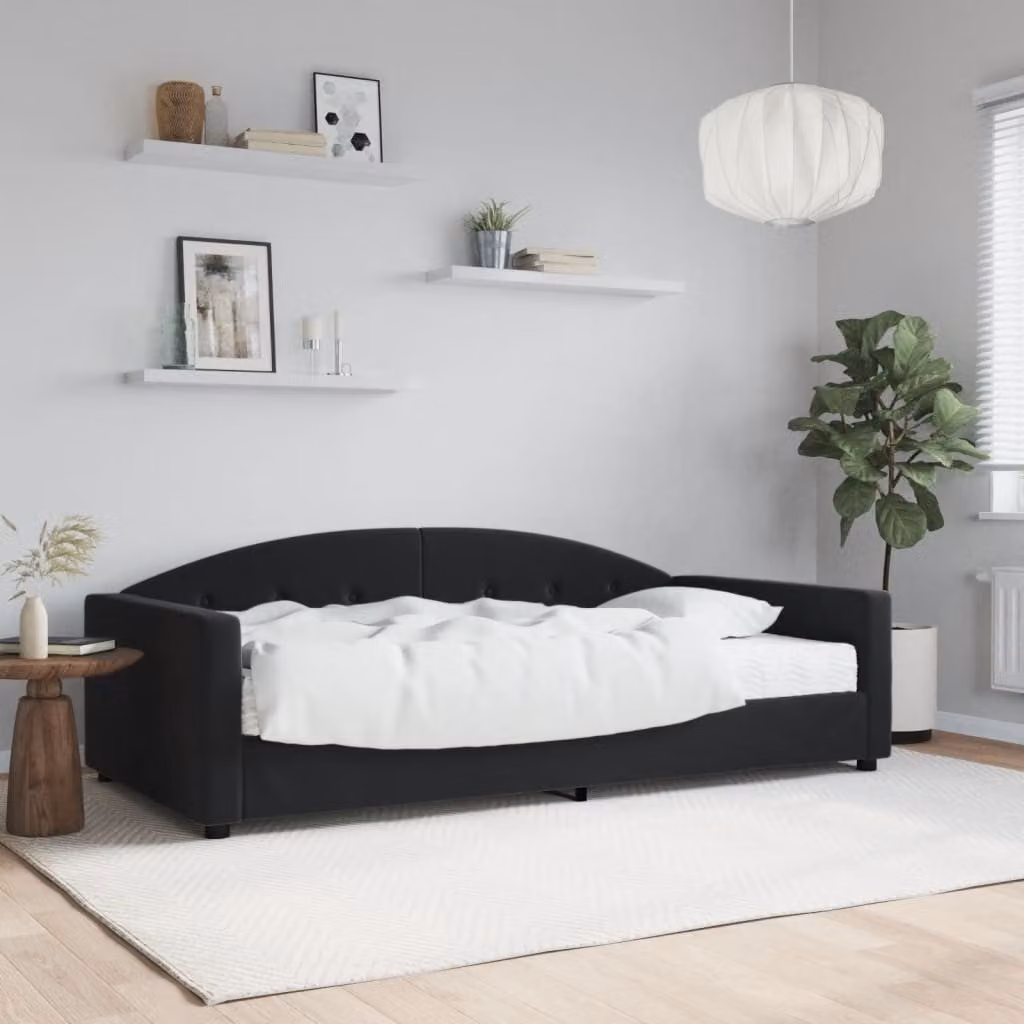 vidaXL Divano Letto in Velluto Nero con Materasso L/P/H: 200 x 100 x 75 cm