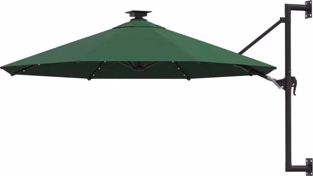 Ombrellone da parete con palo in metallo e LED verde, diametro 300 cm