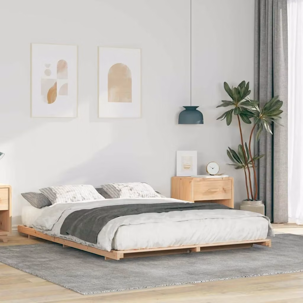 Letto matrimoniale per adulti in pino massello e materiali misti marrone L: 140 cm, P: 220 cm – 2