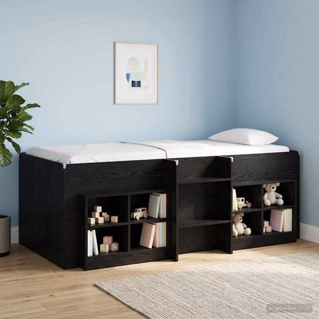 Letto alto singolo per bambini vidaXL in legno nero con scomparti laterali L/P/H: 190 x 90 x 120 cm