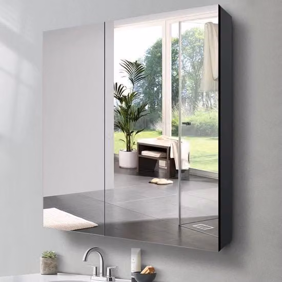 Cassettiera Bagno con Specchio - Grande Specchiera da Parete - 80x70cm