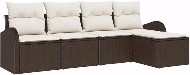 Set Divano da Giardino 5 pz | Set Salotto da Giardino Marrone polyrattan