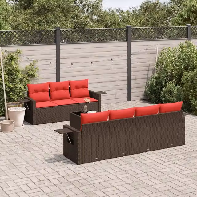 Set Divani da Giardino 8 pz con Cuscini Marrone in Polyrattan 3219933