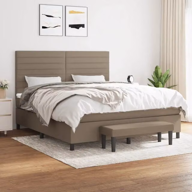 Letto Ibrido con Giroletto a Molle e Materasso vidaXL in Tessuto Beige e Bianco L/P: 160 x 200 cm