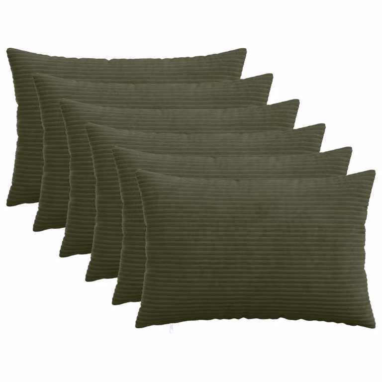 Set di 6 federe vidaXL HEERLEN in velluto a coste verde, 50 x 80 cm