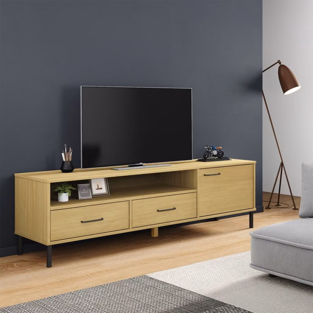 Mobile TV vidaXL OSLO in legno di pino massello e metallo, colore marrone e beige, stile rustico