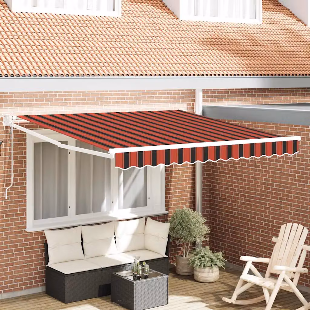 Tenda retrattile vidaXL con bracci pieghevoli in alluminio, Arancione e Marrone, L: 350 cm, P: 250 cm, H: 165 cm