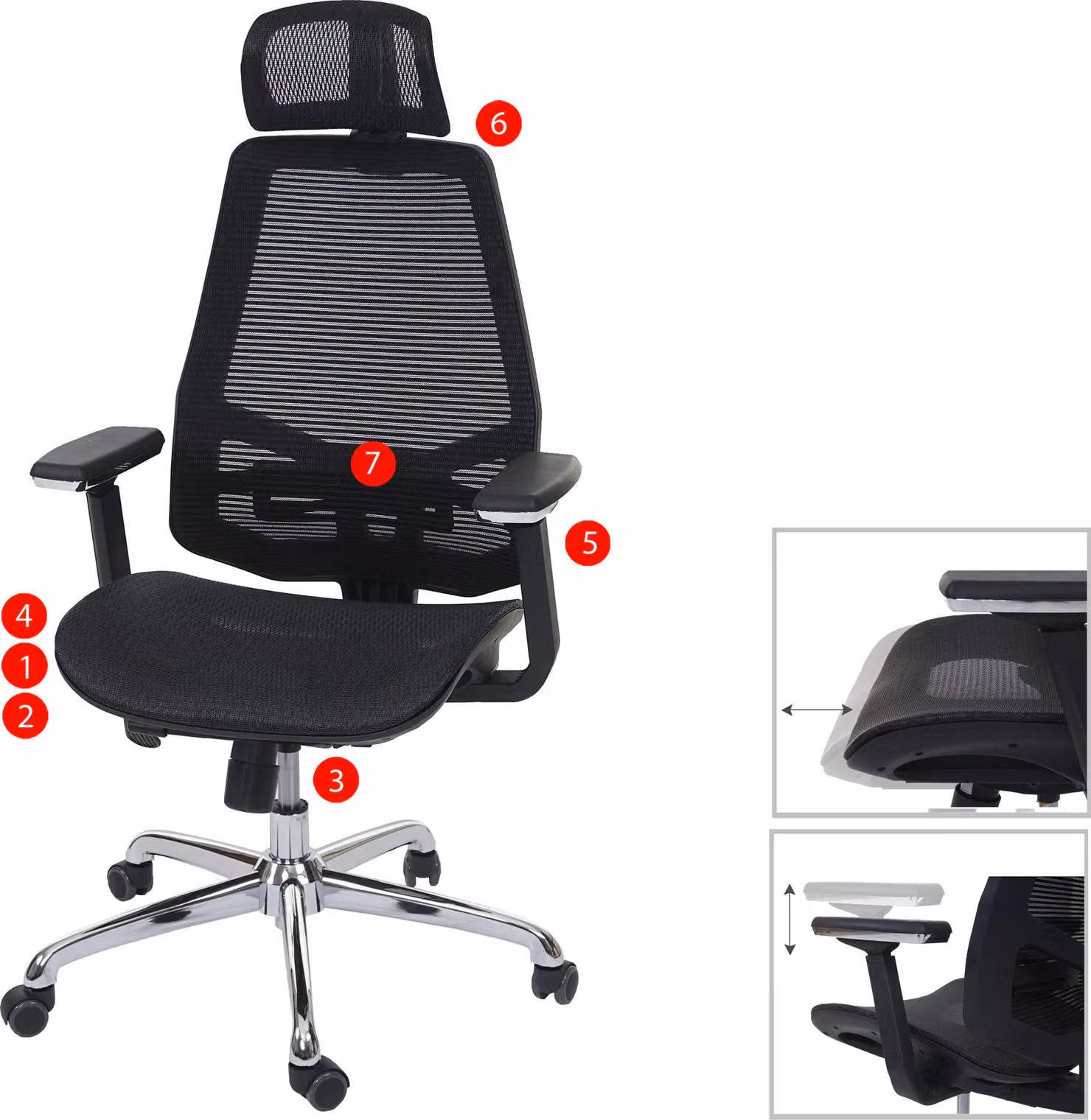 Sedia da ufficio MCW-A58, sedia da scrivania, funzione di scorrimento, tessuto/tessuto ISO9001 ~ nero/nero