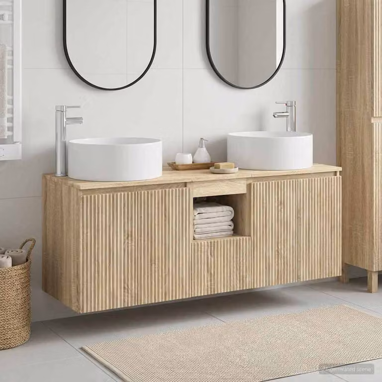 Set di 3 mobili da bagno moderni vidaXL in legno marrone con vanità e pensili L/P/H: 49,5 x 44,5 x 65,5 cm