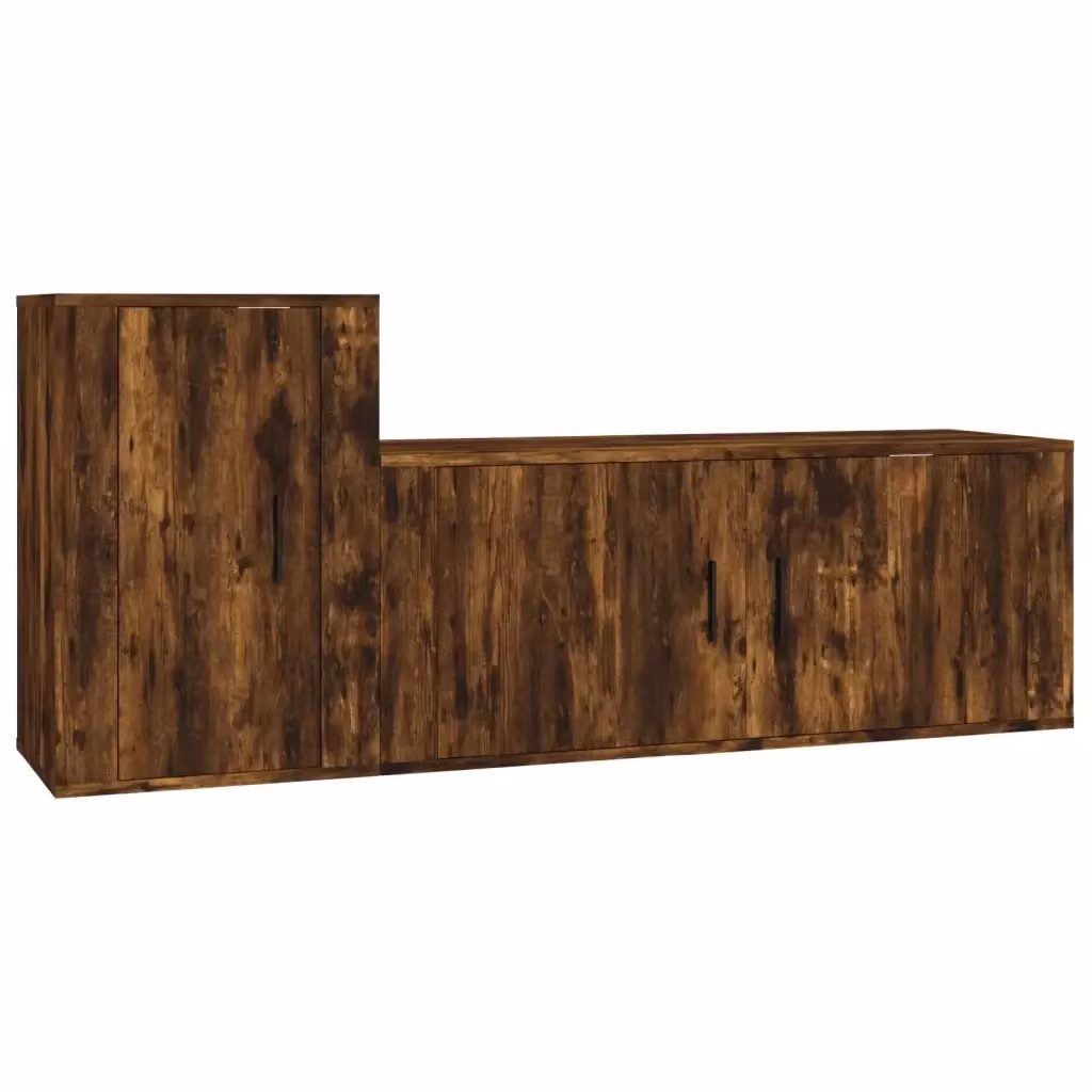 Set di 2 mobili porta TV vidaXL in legno multistrato color rovere fumo marrone per soggiorno con montaggio a parete – 2