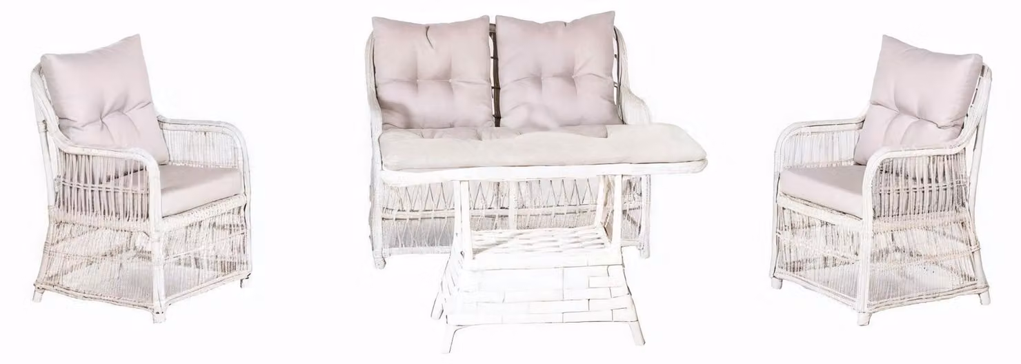 Moderne Gartenmöbel 4tlg. Tisch Sessel Hocker Veranda Sofa Garnitur