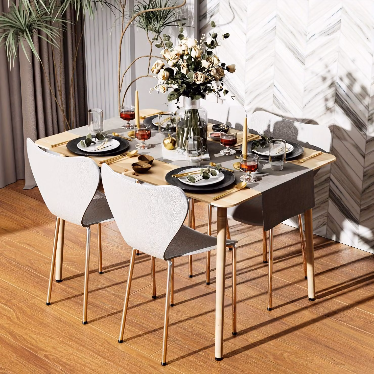 Sedie da pranzo – Set di 4 sedie impilabili in plastica per cucina, realizzate in polipropilene, colore bianco