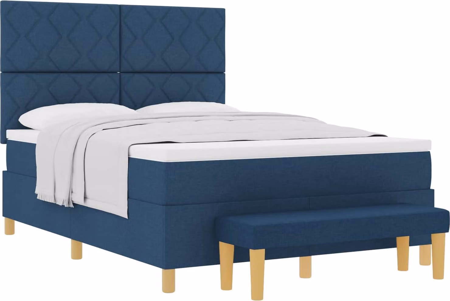 Letto con rete a molle e cuscini, con testiera, colore blu, dimensioni 200 x 140 cm, rivestito in tessuto