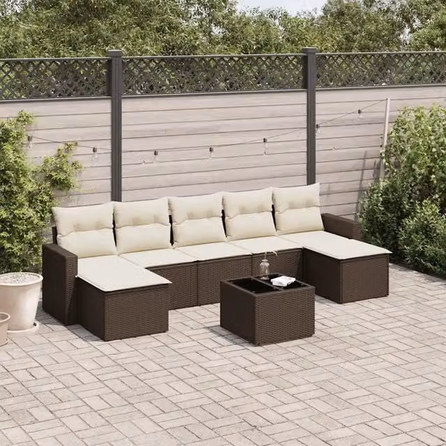 Set Divani da Giardino 8 pz con Cuscini Marrone in Polyrattan 3251690