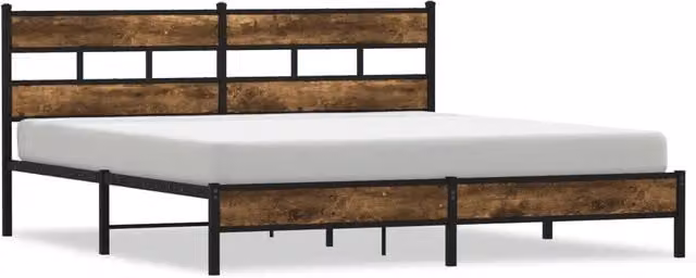 Letto matrimoniale | Letto per adulti | Giroletto senza Materaso in Metallo Rovere Fumo 183x213 cm