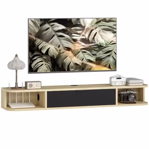 HOMCOM Mobile TV da parete 120 cm per TV 50", nero/naturale