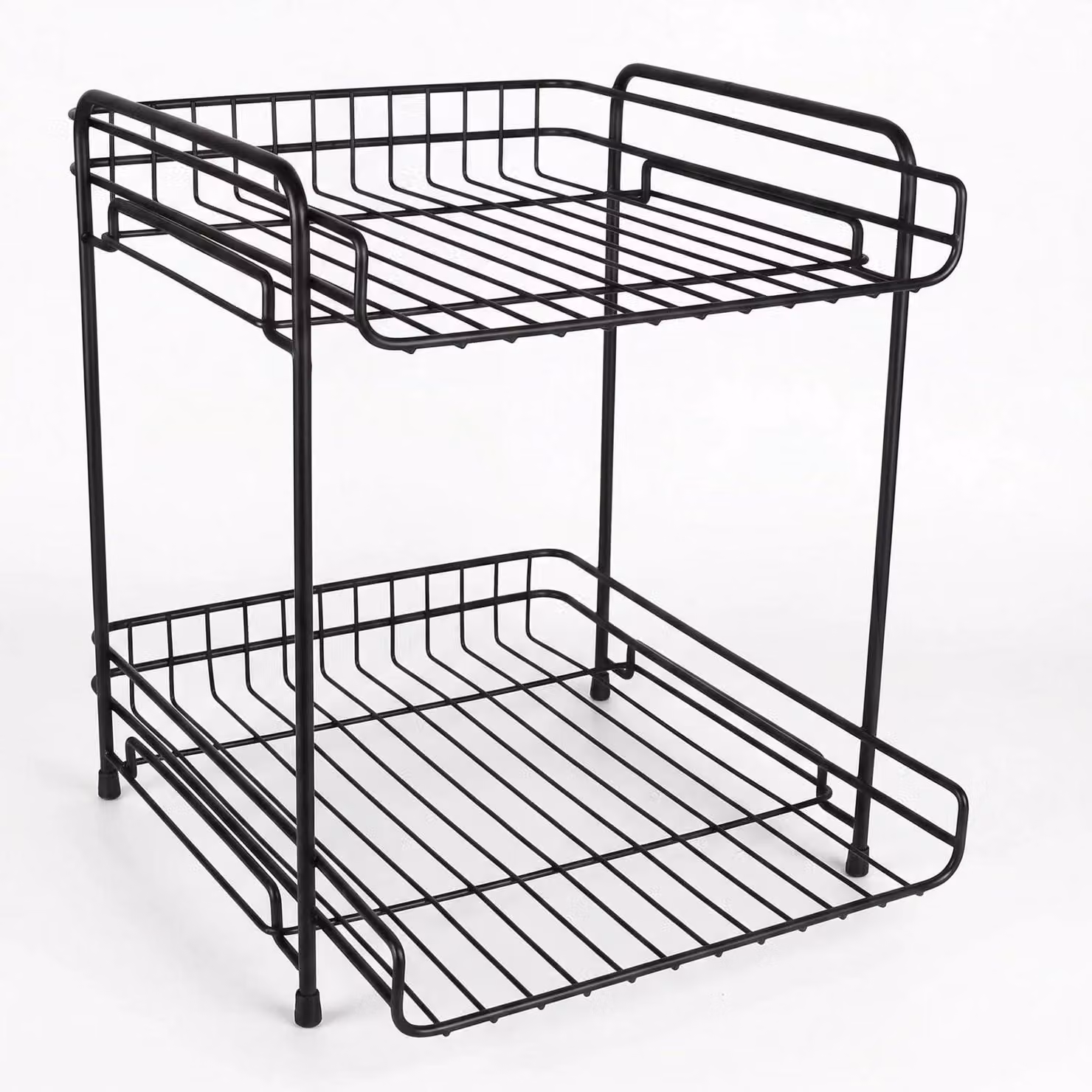 Ripiano per cucina, piano di lavoro, 2 livelli, acciaio nero, 30x29,5x25 cm