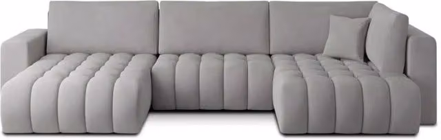 Divano ad angolo BONITA MEUBLORAMA convertibile 6 posti grigio con effetto velluto, lato sinistro, L 350 cm x P 175 cm