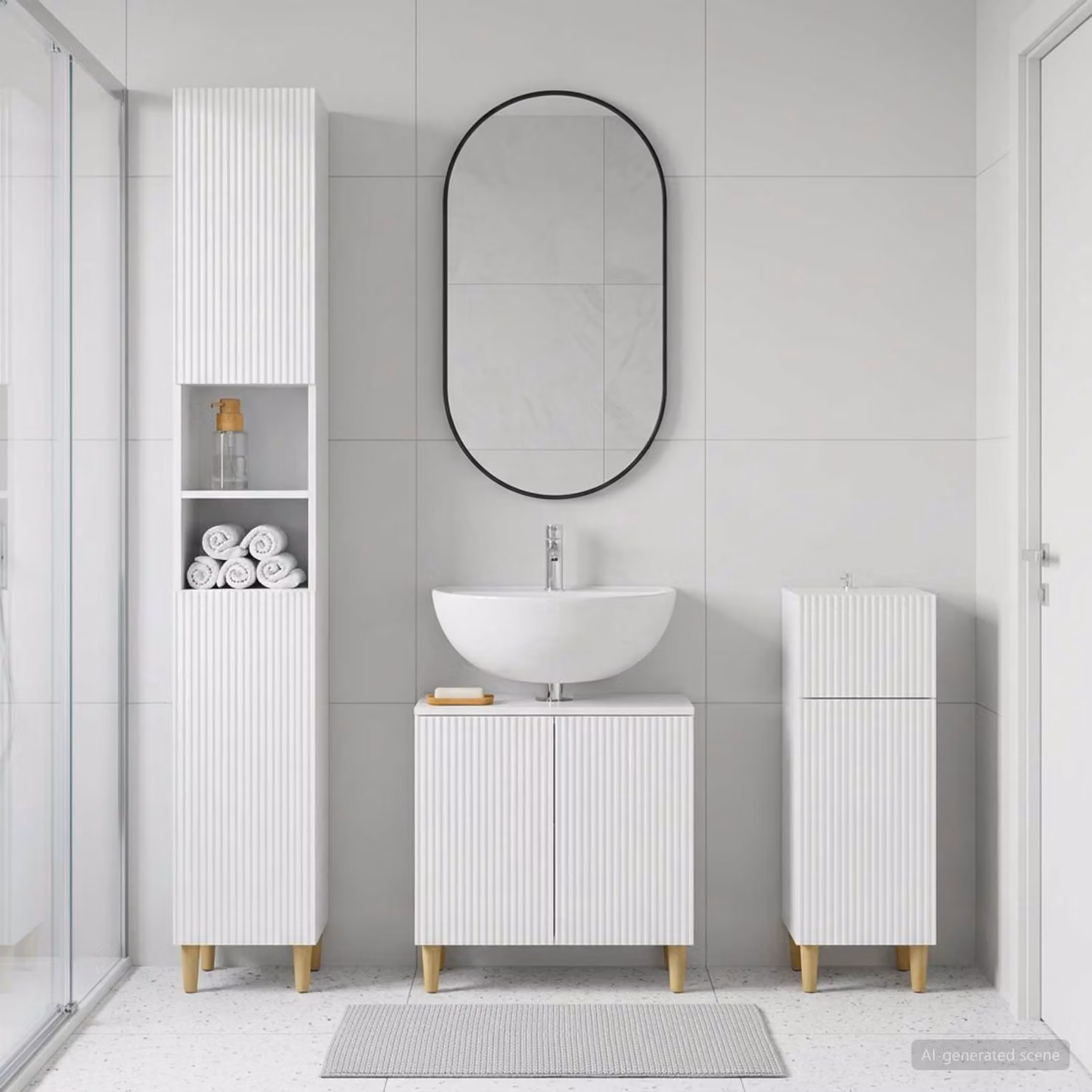 Set di 3 armadietti da bagno moderni vidaXL ARNHEM Bianco Lucido