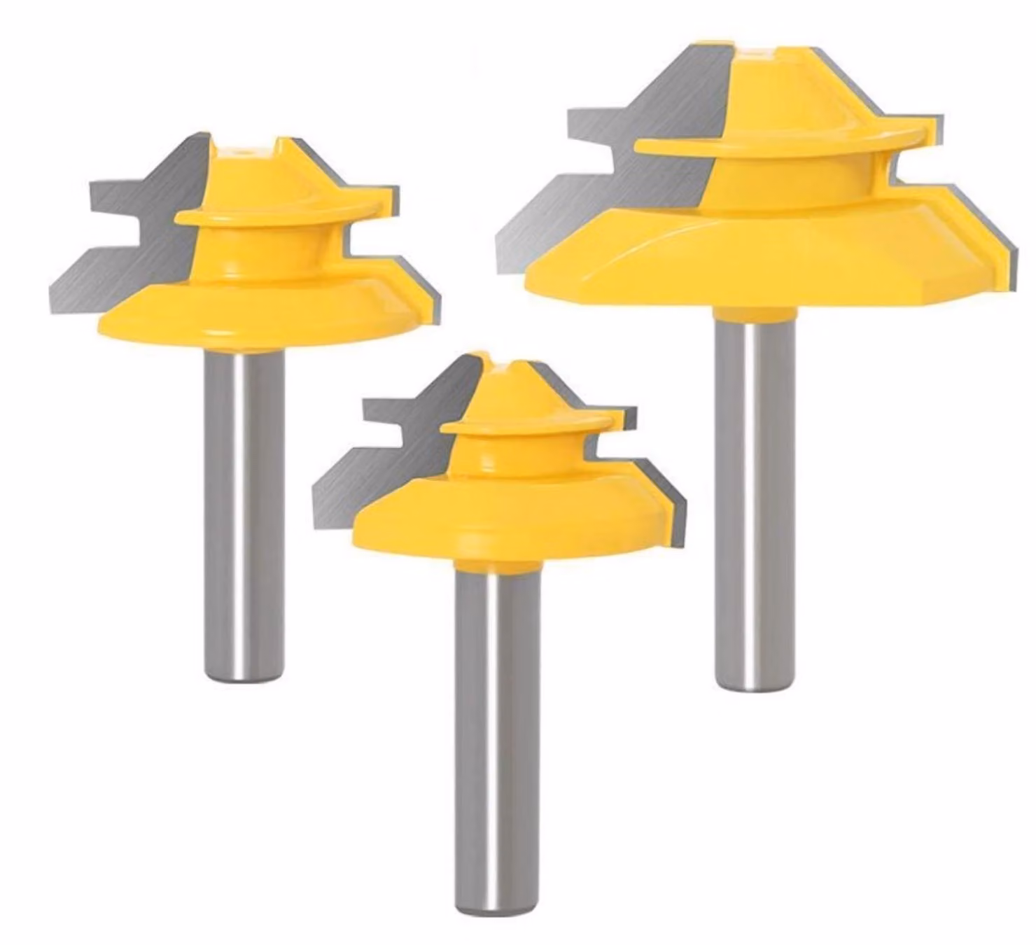 Set di frese per giunti a 45 gradi, 3 pezzi, attacco da 8 mm, per lavorazione del legno