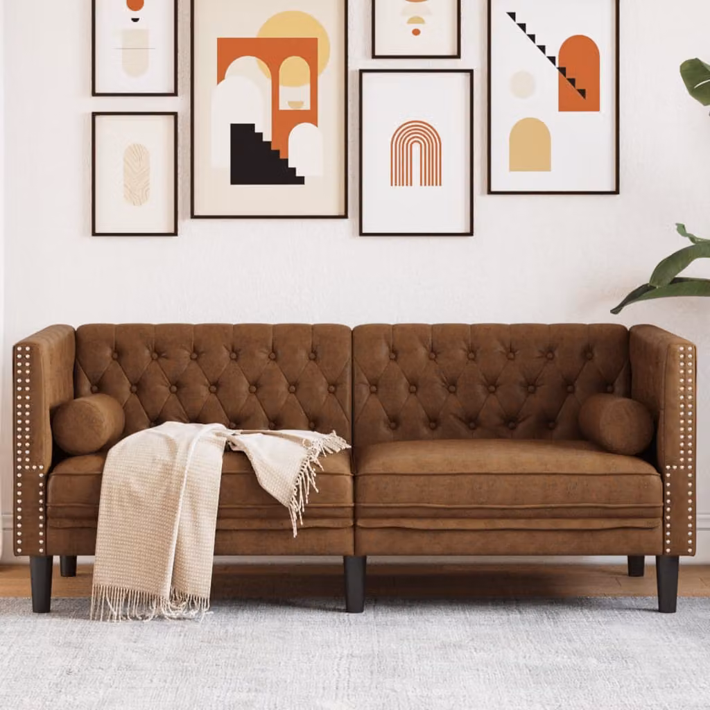 vidaXL Divano Chesterfield a 2 posti in ecopelle marrone con cuscini inclusi L: 174 cm, P: 74,5 cm, H: 70,5 cm