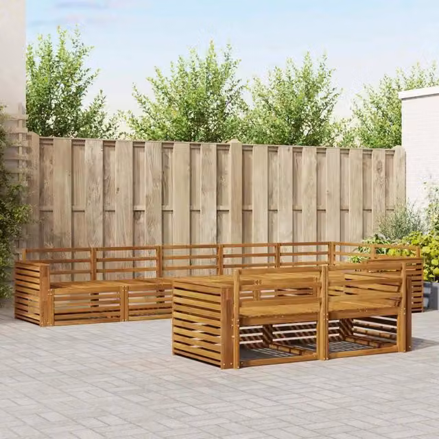 Set di divani da esterno a L vidaXL in legno di acacia massello marrone con cuscini inclusi – 1