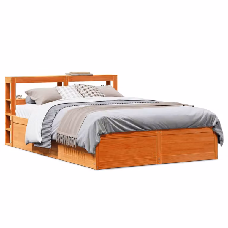 vidaXL Giroletto con Testiera in Legno di Pino Massello Marrone Cera L: 150 cm, P: 200 cm