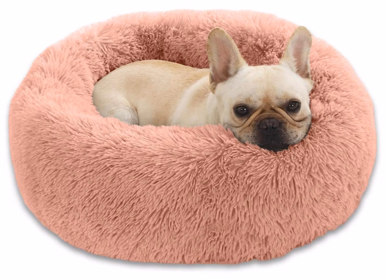 Cuccia per cani a forma di ciambella, in peluche, lavabile, rotonda, rosa, 58 cm