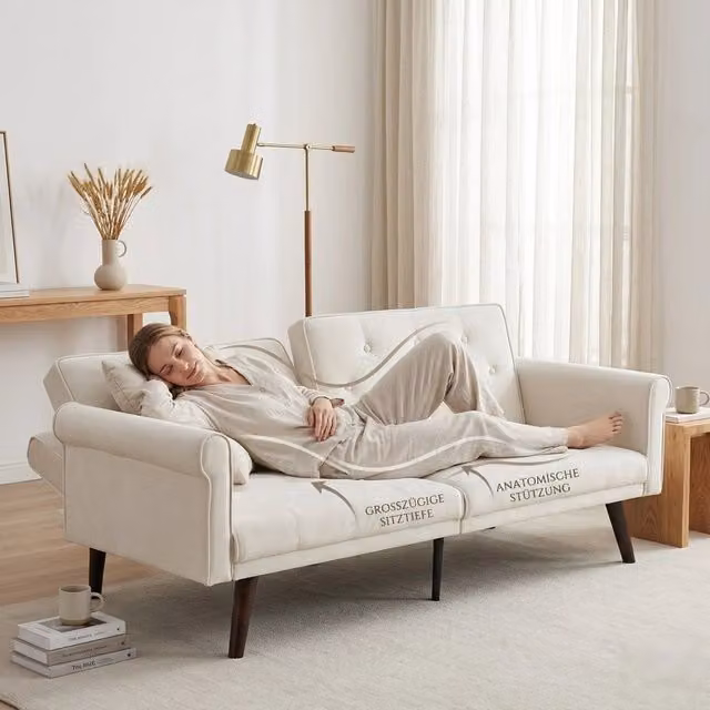 Divano Letto 2 in 1 Pieghevole con Schienale Regolabile ¨C MINIMAL ¨C Beige