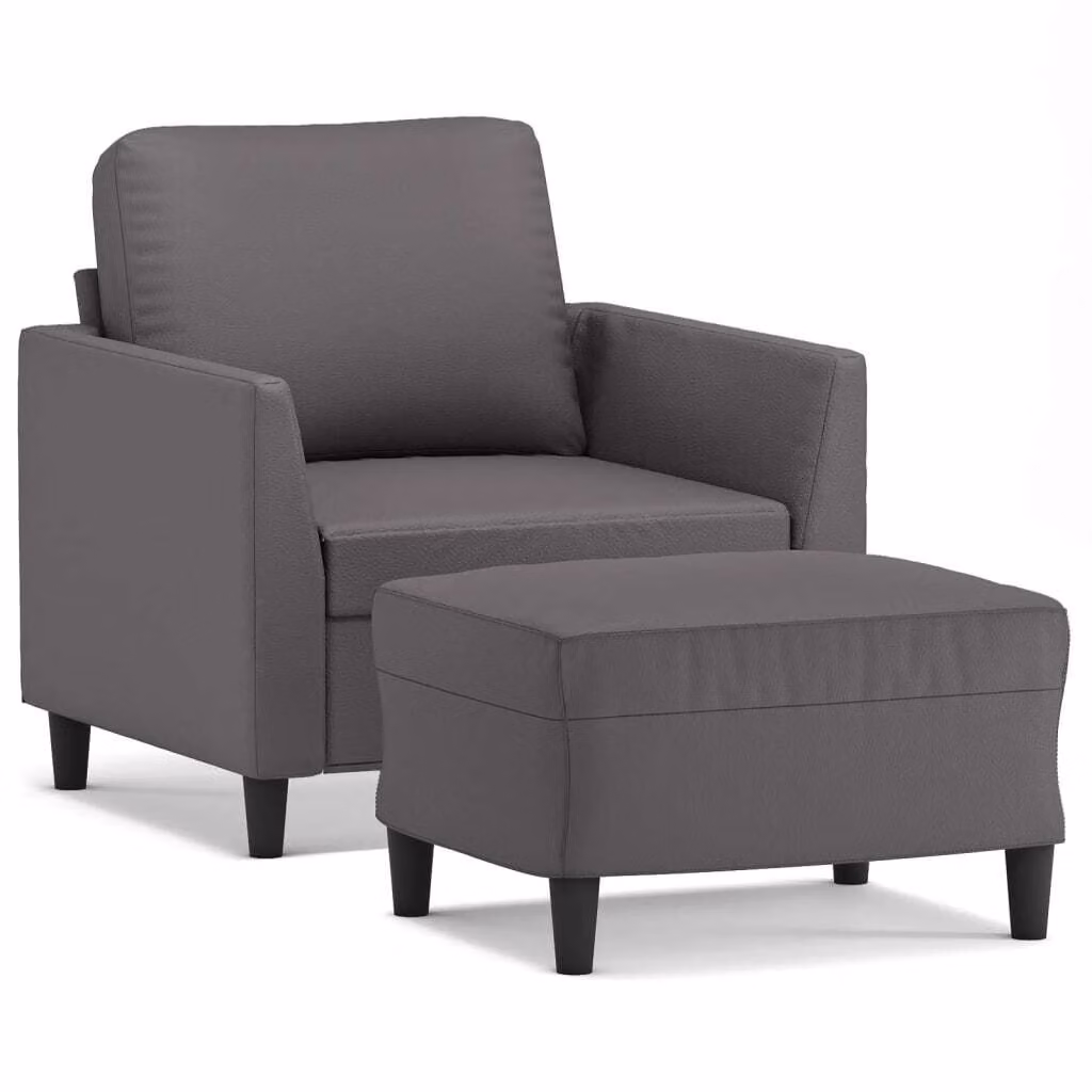 Poltrona con Poggiapiedi Grigio 60 cm in Pelle finta