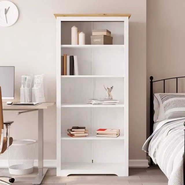 Libreria-Scaffale per Libri-Mobile di Stoccaggio BODO 5 Ripiani 82x40x173cm Legno Massello Pino Marrone