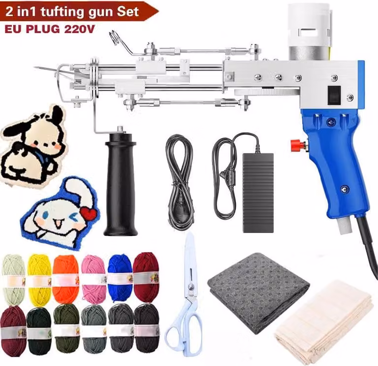 Pistola elettrica per tufting, set 2 in 1 con taglierina per tessuti e tappeti, marrone