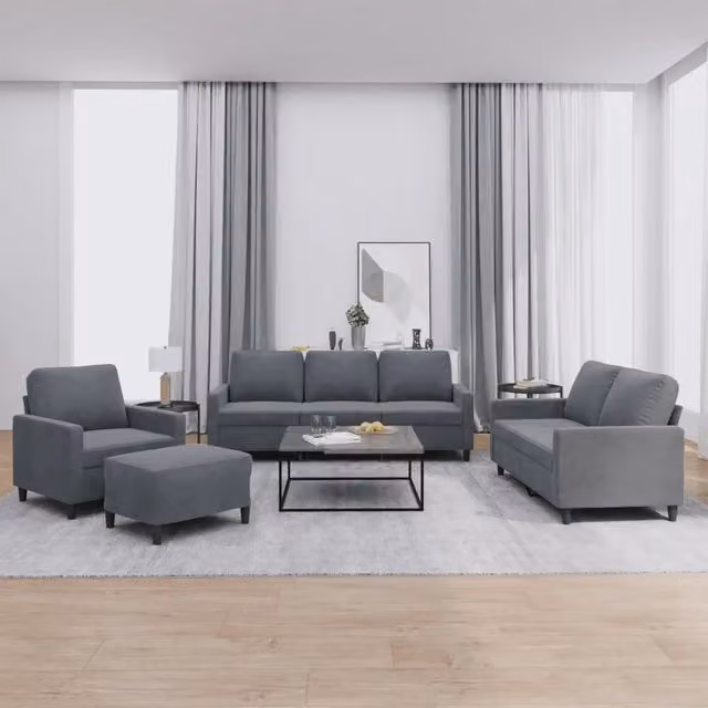 Set di divani moderno vidaXL in velluto grigio composto da divano a 3 posti, divano a 2 posti, pouf e cuscini coordinati – 1
