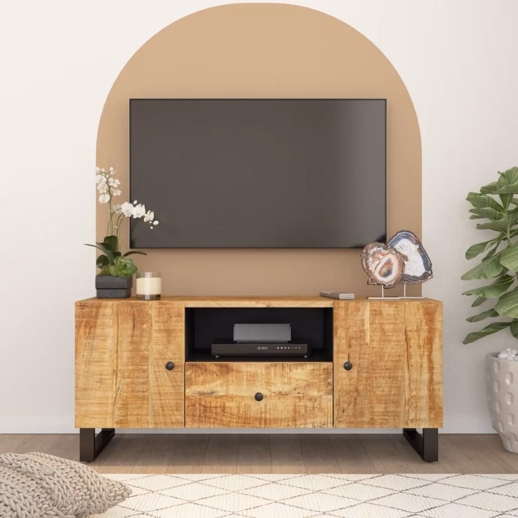 Mobile TV vidaXL in legno di mango e metallo, marrone, L 105 cm x P 33,5 cm x H 46 cm
