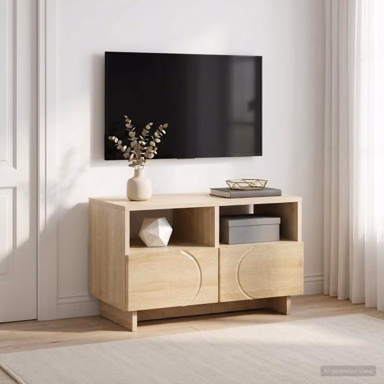 vidaXL Supporto TV moderno in legno color rovere e beige, L 60 cm x P 34.5 cm x H 40 cm