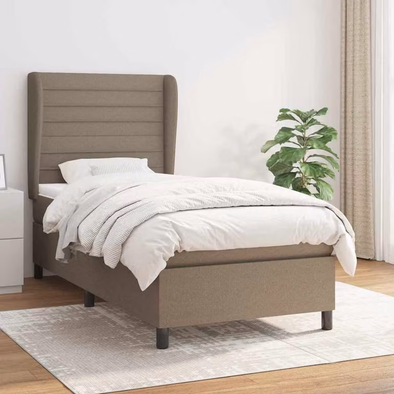 vidaXL Letto Ibrido con Giroletto a Molle e Materasso in Tessuto Beige e Bianco, L/P/H: 100 x 200 x 45 cm
