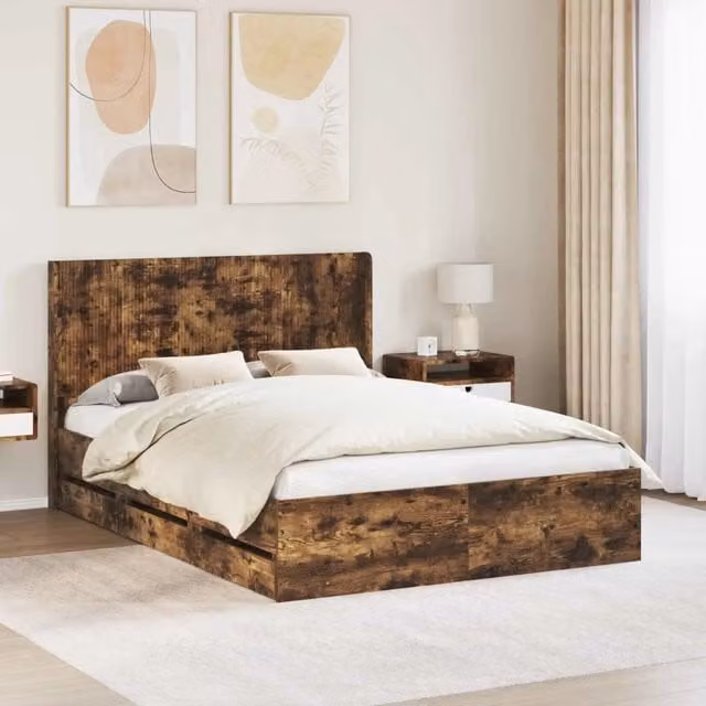Struttura del letto con stoccaggio e testata Rovere Fumo 3413963