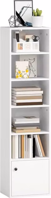 Libreria HOMCOM con 5 Livelli e Ante, Moderna e Bianca, L 40 cm x P 30 cm x H 156 cm