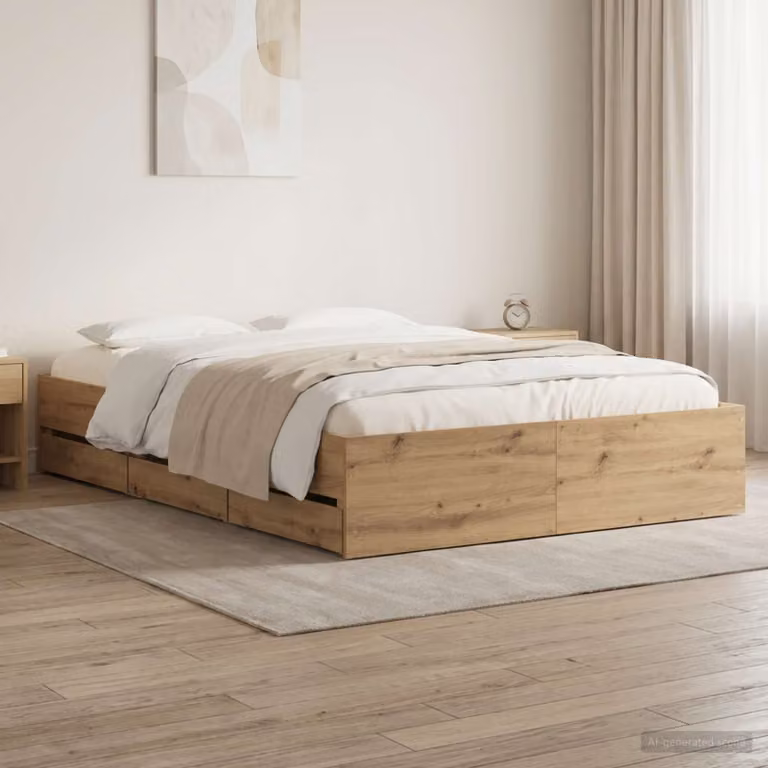 vidaXL Letto con Contenitore in Rovere e Cassetti, L/P/H: 120 x 200 x 140 cm