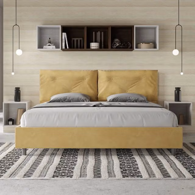 Letto matrimoniale Appia Large Ityhome imbottito in microfibra giallo L/P: 180 x 200 cm