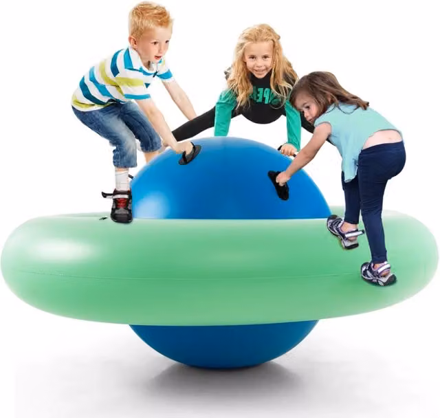 Palla gonfiabile per bambini HELLOSHOP26 in PVC verde con 6 maniglie per rimbalzare e arrampicarsi L: 233 cm, P: 123 cm