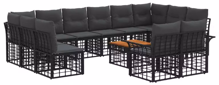 Set di divani da esterno 13 pcs Nero e Grigio scuro Poliestere