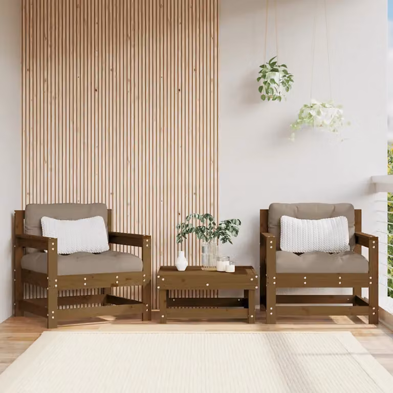 Set di 2 sedie da giardino vidaXL in legno massello di pino con cuscini, colore marrone e beige
