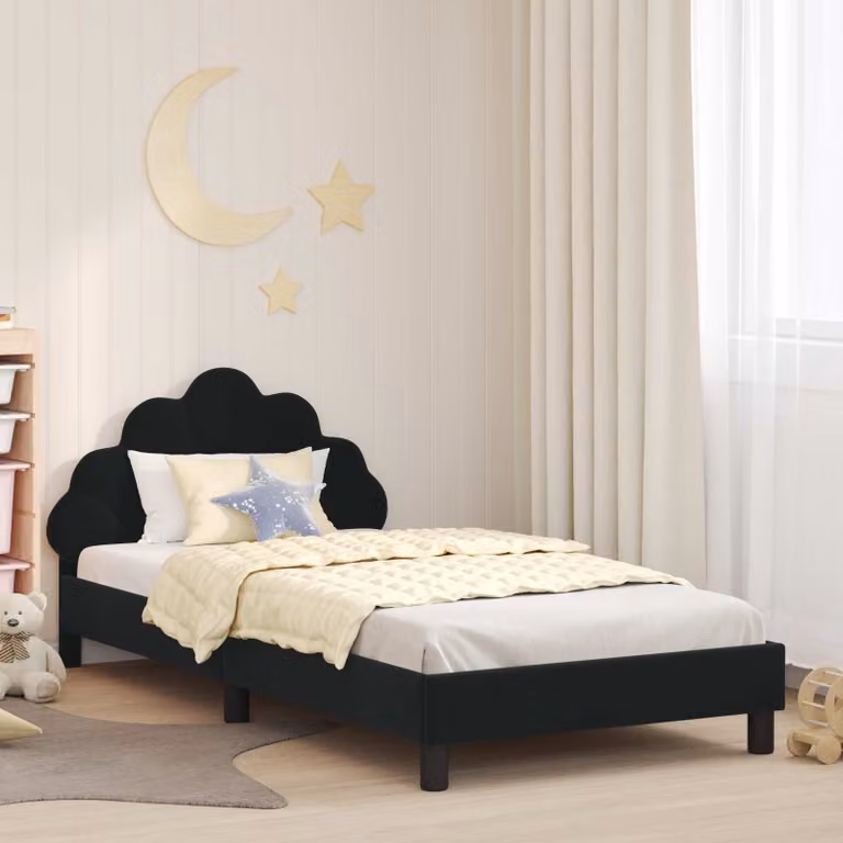 Struttura letto per bambini vidaXL con testata in velluto nero, L 80 x P 200 cm