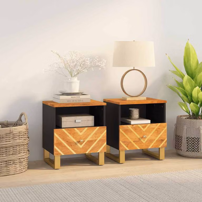 Set di 2 comodini moderni vidaXL in legno di mango marrone e nero