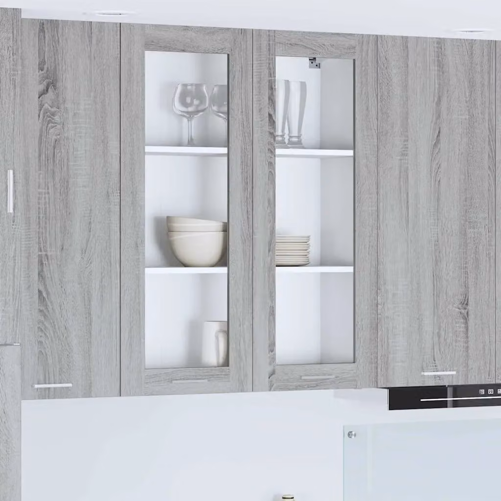 Armadio pensile da cucina moderno vidaXL con ante in vetro, Grigio, L 80 cm x P 31 cm x H 100 cm