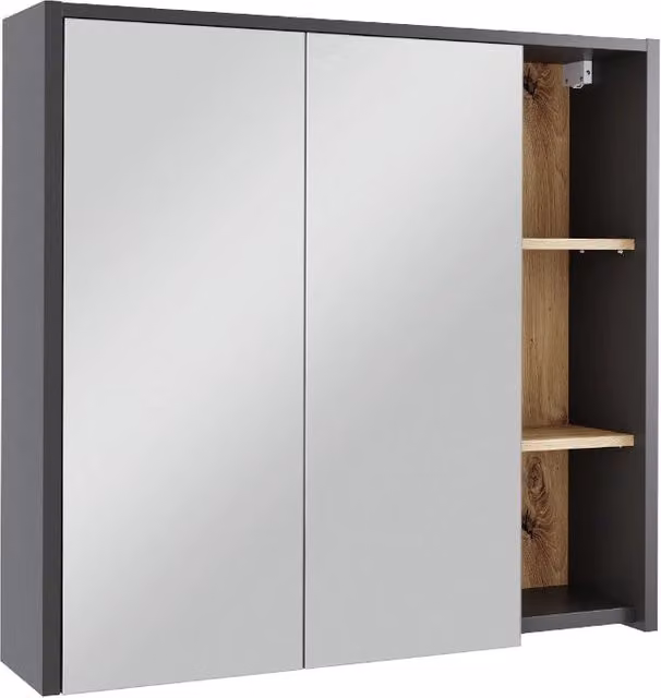 Mobile da bagno Vicco moderno con ante in vetro e ripiani interni, L: 80 cm, H: 75 cm, Colore Viola e Grigio Rovere – 1